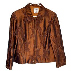 Vintage Joseph Ribkoff Bronze Cocktail Party Zip Up Jacket Ruched Size 12